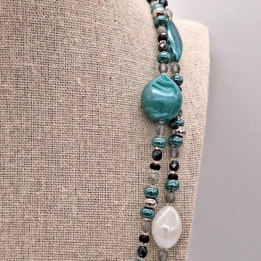 Antica Murrina Murano Glass Teal Green Long Bead Necklace 51" - Picture 5 of 10